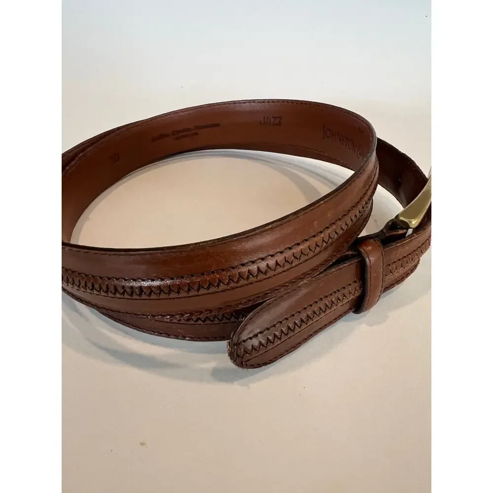 Johnston & Murphy Made in Italy Brown Leather Belt Solid Brass Size 38 SG